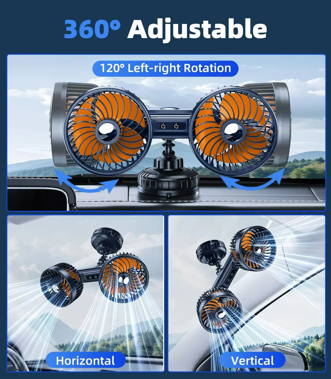 AeroBreeze | Portable Car Fan with 4000 mAh Battery | 3 Speed Settings for Ultimate Comfort
