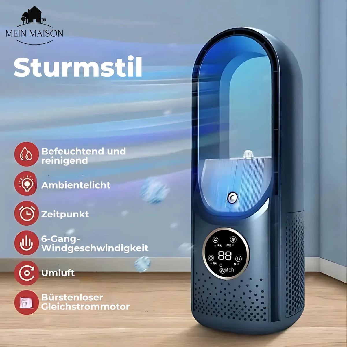 AirCooler | Blade-less USB Fan with Timer & Humidification | Quiet Design for Comfortable Cooling