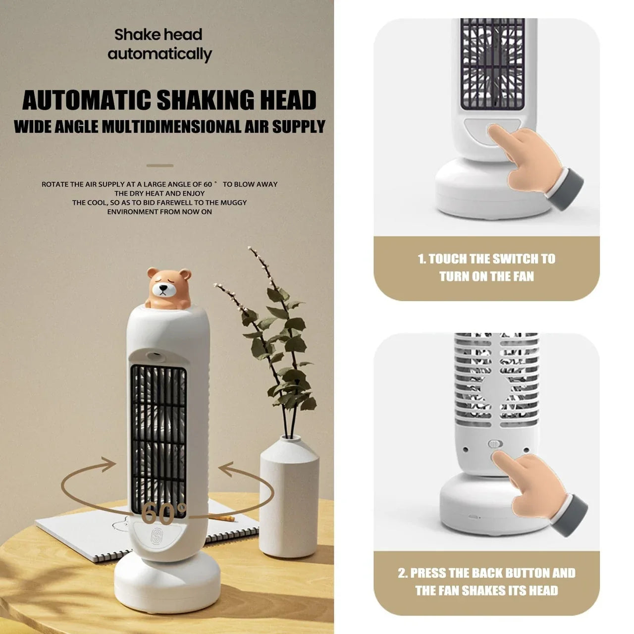 Charming Mini Bear | Air Cooler Humidifier Fan with 3-Speed Control | Compact Design for Ultimate Comfort