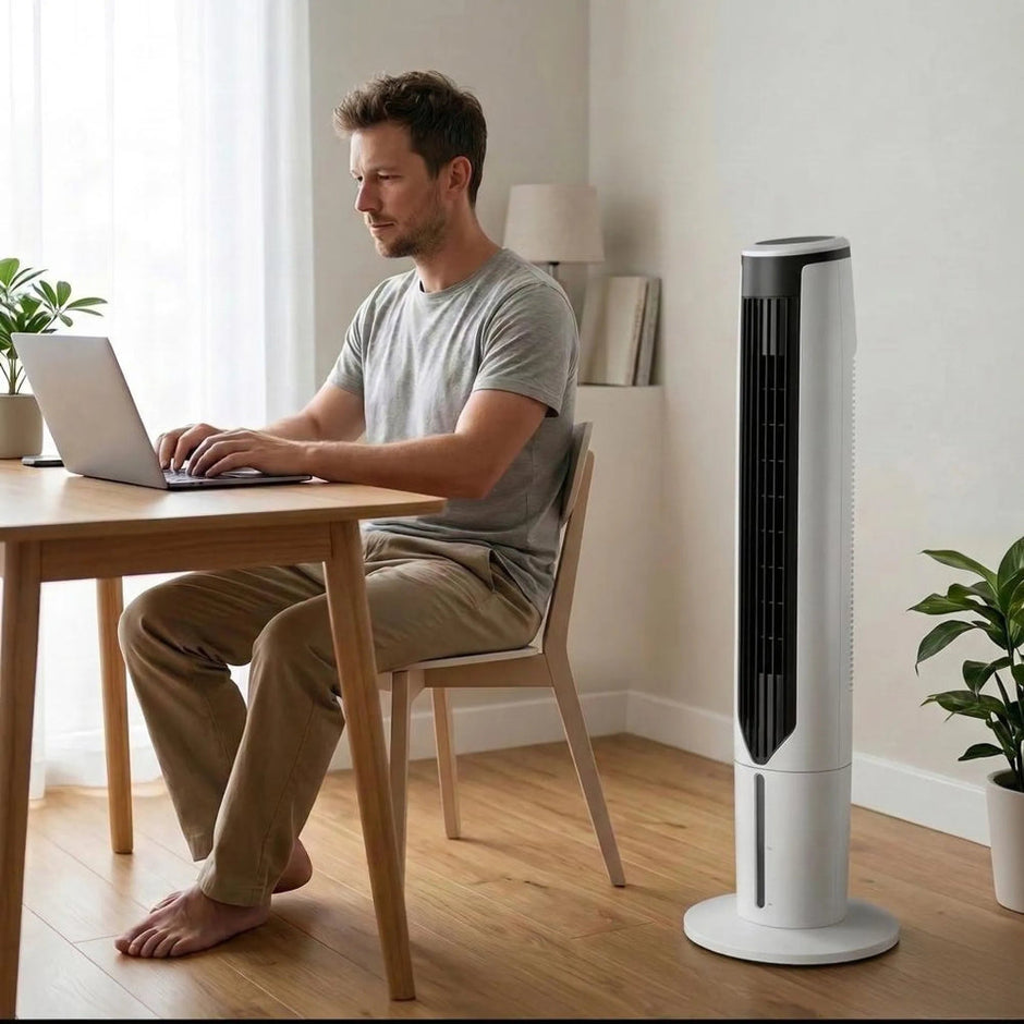 Cooling Breeze | Portable Air Cooler Tower Fan with Quiet Operation | Slim Design for Space-Saving Comfort