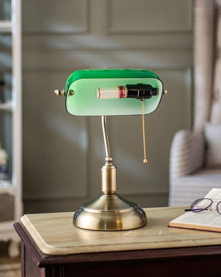 Classic Banker Lamp for office emerald glass