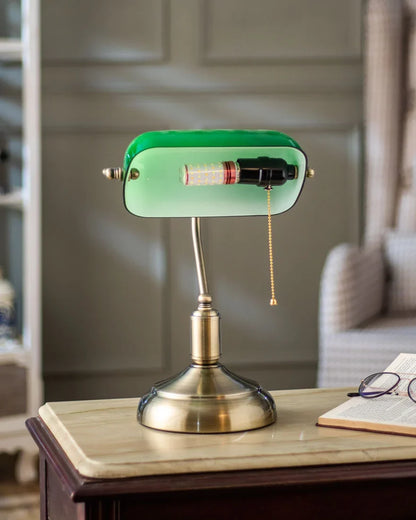 Classic Banker Lamp for office emerald glass