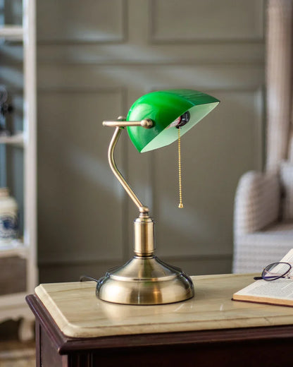 Classic Banker Lamp for office emerald glass