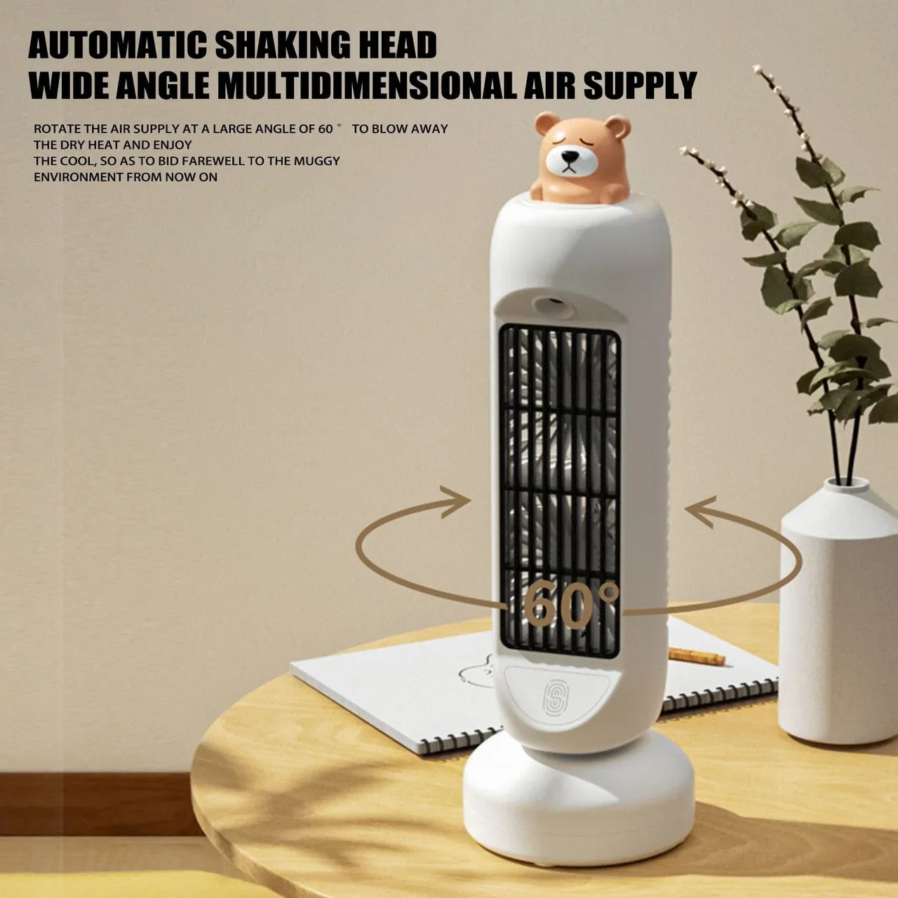 Charming Mini Bear | Air Cooler Humidifier Fan with 3-Speed Control | Compact Design for Ultimate Comfort