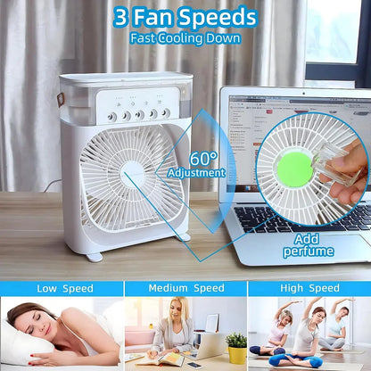 Compact Air Cooler | 3-in-1 Portable Air Conditioner with LED Light | Efficient Humidifier for Everyday Use