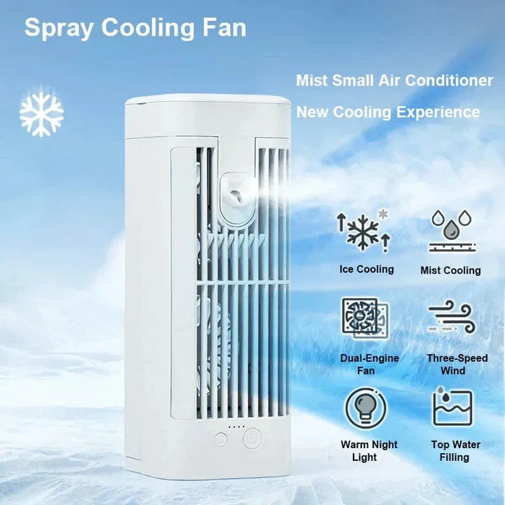 Compact Mini Desk Fan with Spray Cooling &amp; Quiet Operation | USB-Powered for Instant Relief