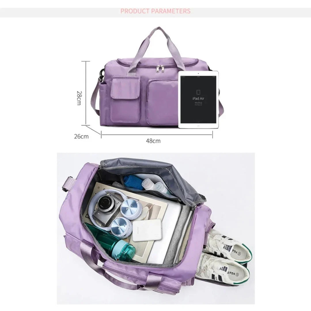 Multi-Pocket Travel Bag, Sports and Gym Duffle with Separate Shoe Compartment