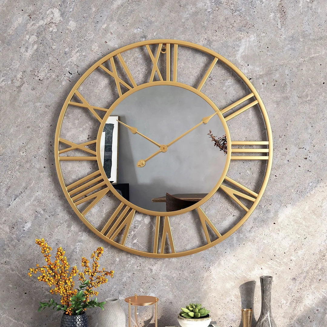 Metal Vintage Large Size Wall Clock with Mirror 39cm