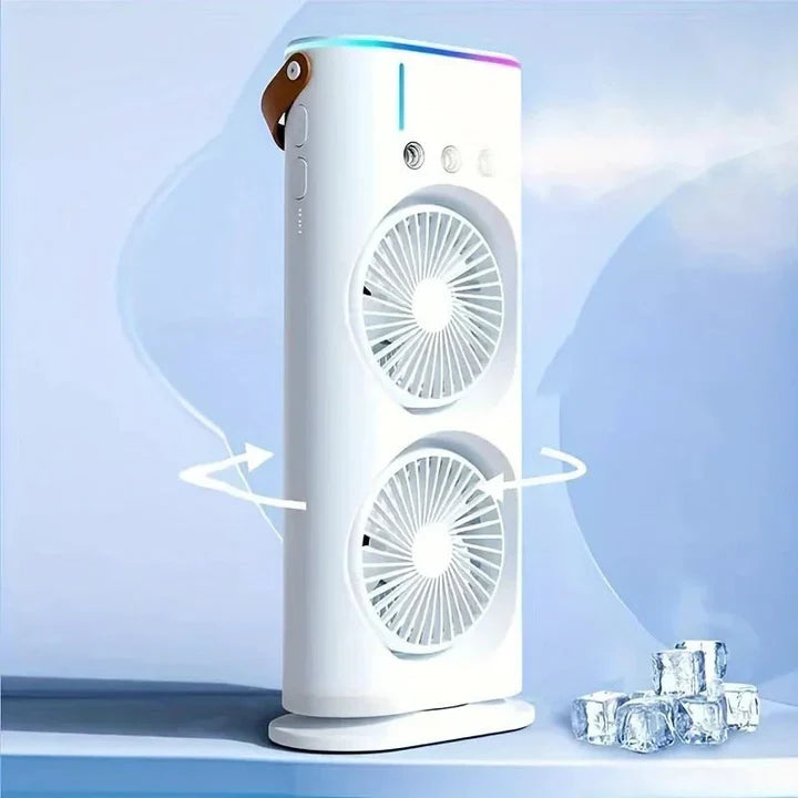 Portable Air Conditioner Fan | Dual Head Design with Mist Spray | USB Rechargeable for Personal Comfort