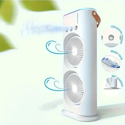 Portable Air Conditioner Fan | Dual Head Design with Mist Spray | USB Rechargeable for Personal Comfort