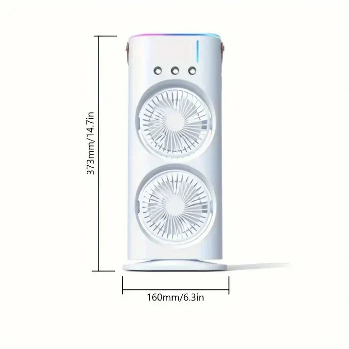 Portable Air Conditioner Fan | Dual Head Design with Mist Spray | USB Rechargeable for Personal Comfort