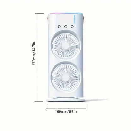 Portable Air Conditioner Fan | Dual Head Design with Mist Spray | USB Rechargeable for Personal Comfort