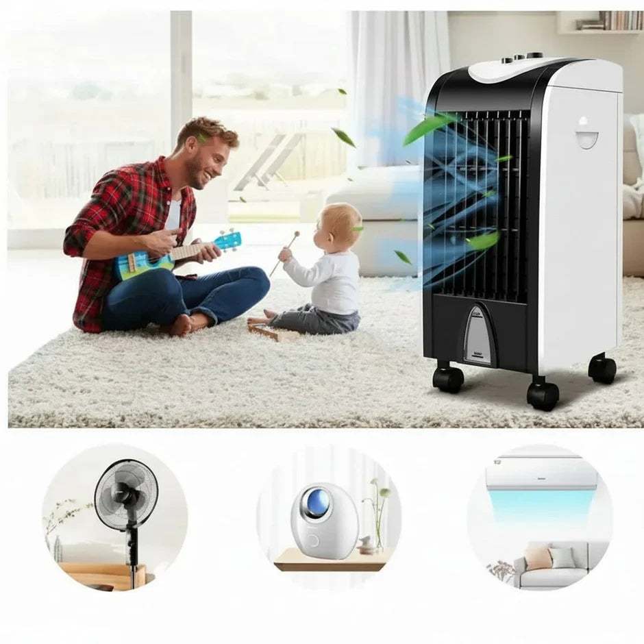 Portable Air Cooler | 3-in-1 Evaporative Swamp Cooler with Refillable Tank | Compact Design for Home and Office