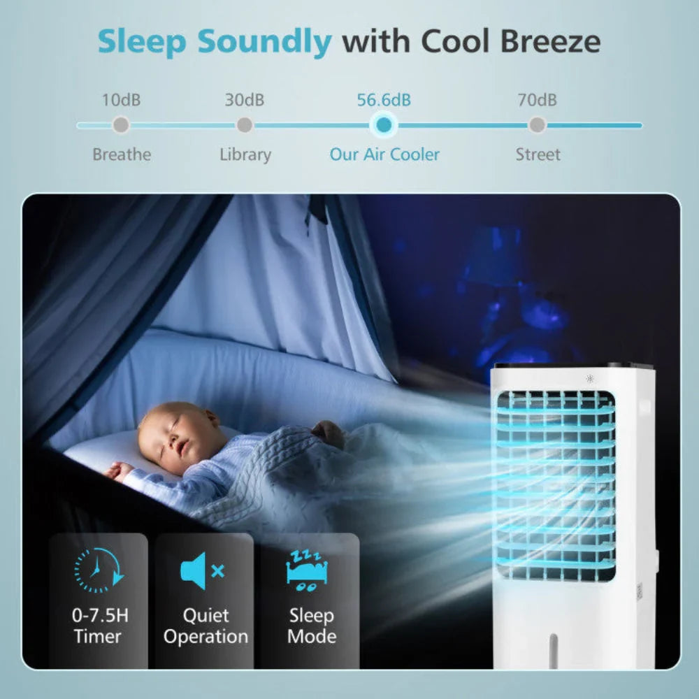 Portable Air Cooler | 4-in-1 Evaporative Fan with 12L Water Tank | Customizable Airflow for Home Comfort